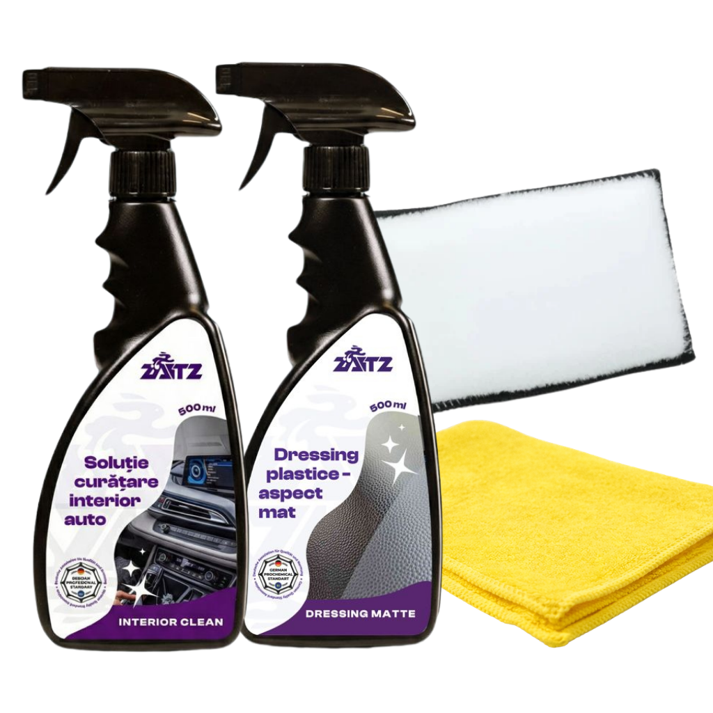 Kit ZAITZ pentru plastice interioare, cu soluție de curățare, dressing mat, lavetă și aplicator